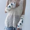 Eominve Y2K Women Teens Knitted Arm Warmers Japanese Harajuke Cosplay Star Lolita Cute Fingerless Mittens Thumb Hole Gloves (White) view 4