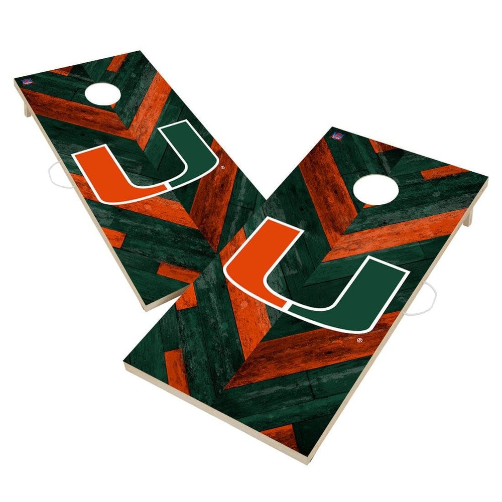 Miami Cornhole Boards, 2x4 Regulation Corn Hole Board Set, Officially Licensed Cornhole Boards, Comes with (2) Boards, (8) Bags, (1) Carrying Case & LED Hole Lights