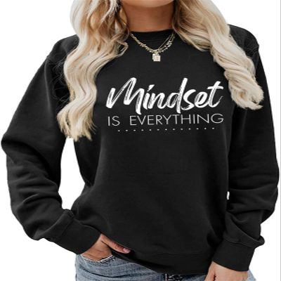 KTIMA Mindset is Everything Sweatshirt Funny Letter Print Shirt Women Crewneck Pullovers Tops inspirational Sweater Black