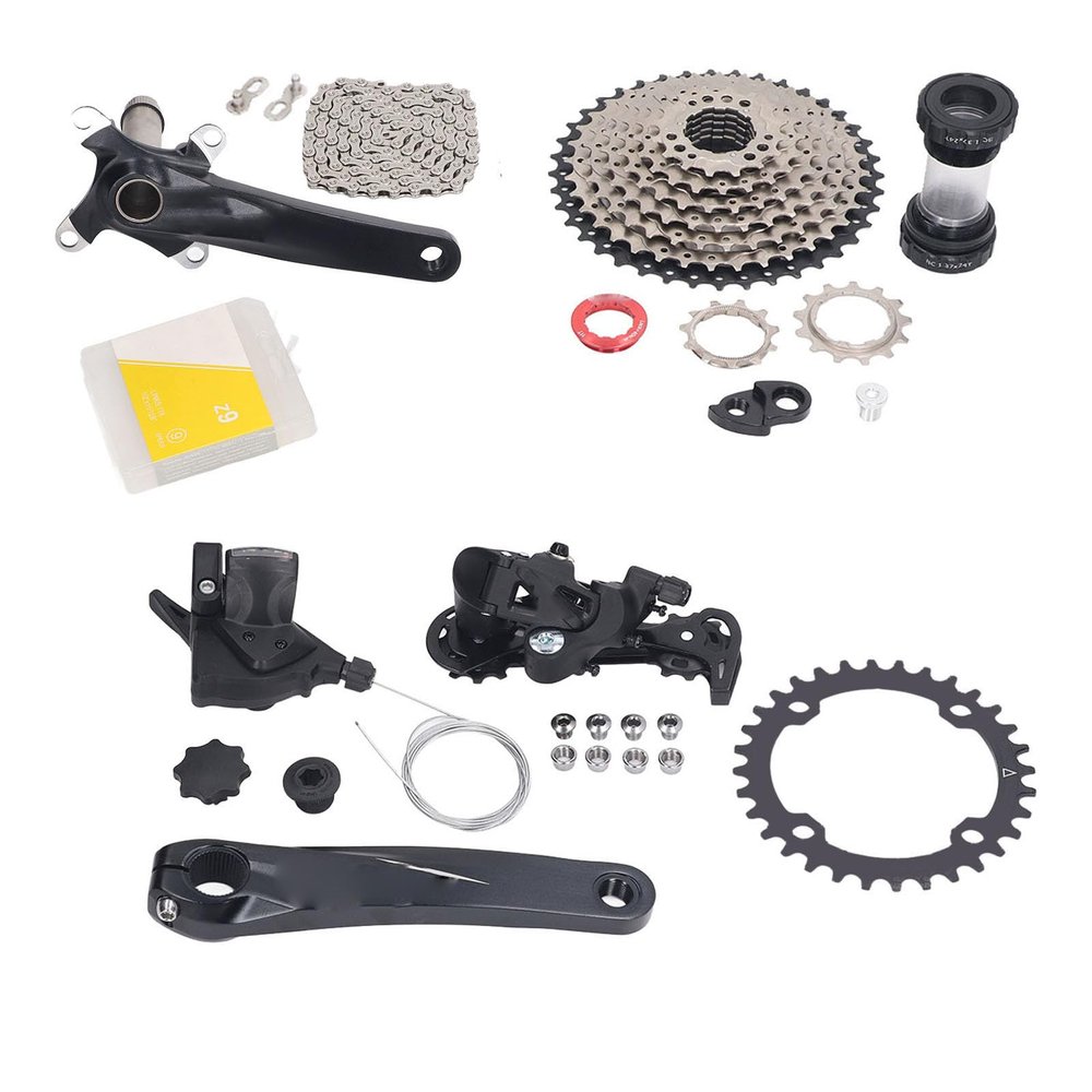 Sorandy 11 to 40T Wide Multi Groupset with Shifter & Rear Derailleur, 9 Speed Groupset, Integrated Crank, Chain, Tail Hook, Mountain Crankset Housing Kit (32T Chainring)