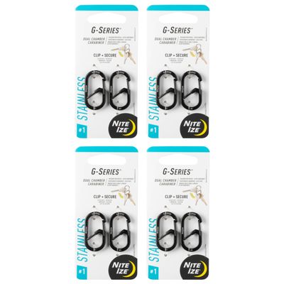 Nite Ize G-Series Dual Chamber Carabiner - Carabiner Clip for Car Keys, Keychains & More - Dual Chamber Key Organizer - Key Holder Accessories - Size 1, Black, (4 Pack)