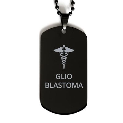 CHERLINKS Medical Black Dog Tag, Glioblastoma Awareness, Medical Symbol, SOS Emergency Health Life Alert ID Engraved Stainless Steel Chain Necklace for Men Women