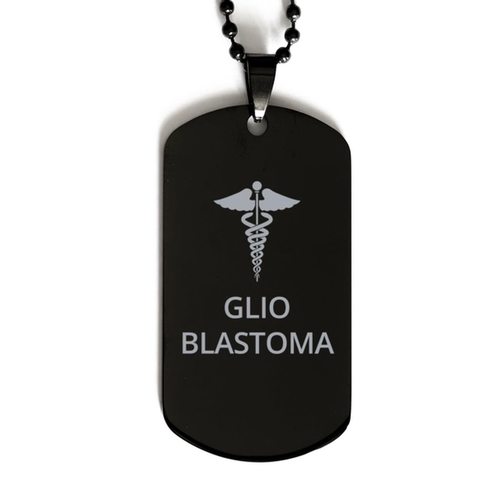CHERLINKS Medical Black Dog Tag, Glioblastoma Awareness, Medical Symbol, SOS Emergency Health Life Alert ID Engraved Stainless Steel Chain Necklace for Men Women
