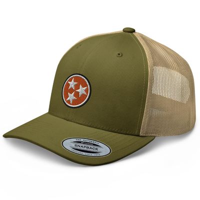 RIVEMUG Tennessee Curved Bill Trucker Hat Mid Crown Tri Star Embroidered Snapback Cap for Men and Women