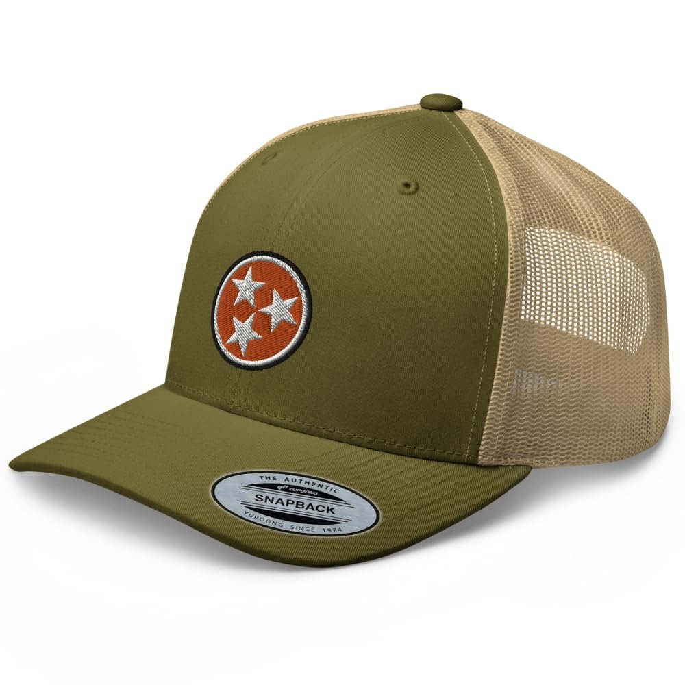 RIVEMUG Tennessee Curved Bill Trucker Hat Mid Crown Tri Star Embroidered Snapback Cap for Men and Women