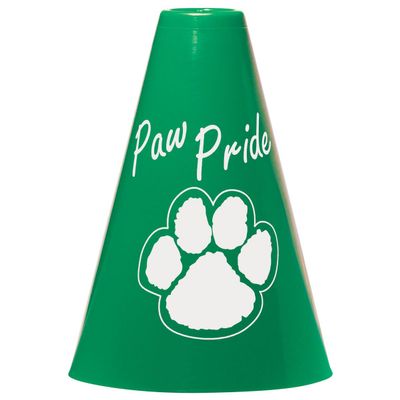 Anderson's Exclusive Green and White Paw Pride 7" Megaphone Noisemaker Boost School Spirit Cheerleader Sports Football Basketball Homecoming Squad Team Party Dance Club Performance Fan Pack of 50