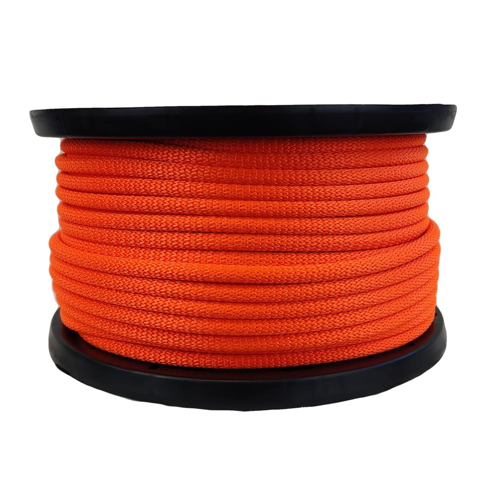3/8 inch Neon Orange Dacron Polyester Rope - 250 Foot Spool | Solid Braid - Industrial Grade - High UV and Abrasion Resistance - Low Stretch