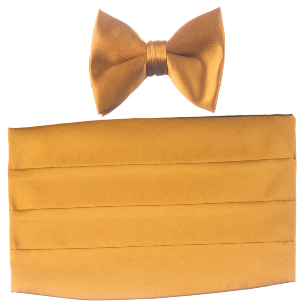 Tuxgear Boys Tuxedo Cummerbund with Matching Bow Tie Set (Boys, Gold)