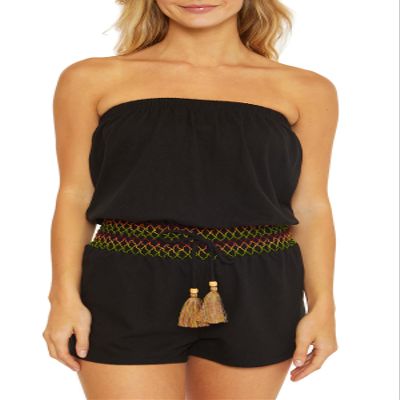 Soluna Swim Sunshine - Women's Romper, Casual, Off Shoulder, Beach Cover Ups for Women, Black, Large