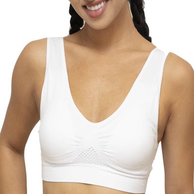Airflex Wireless Support Comfortable Sports Bra - No Underwire, Padded, Cooling Breathable Mesh Sports & Yoga US - 2X-Large, White