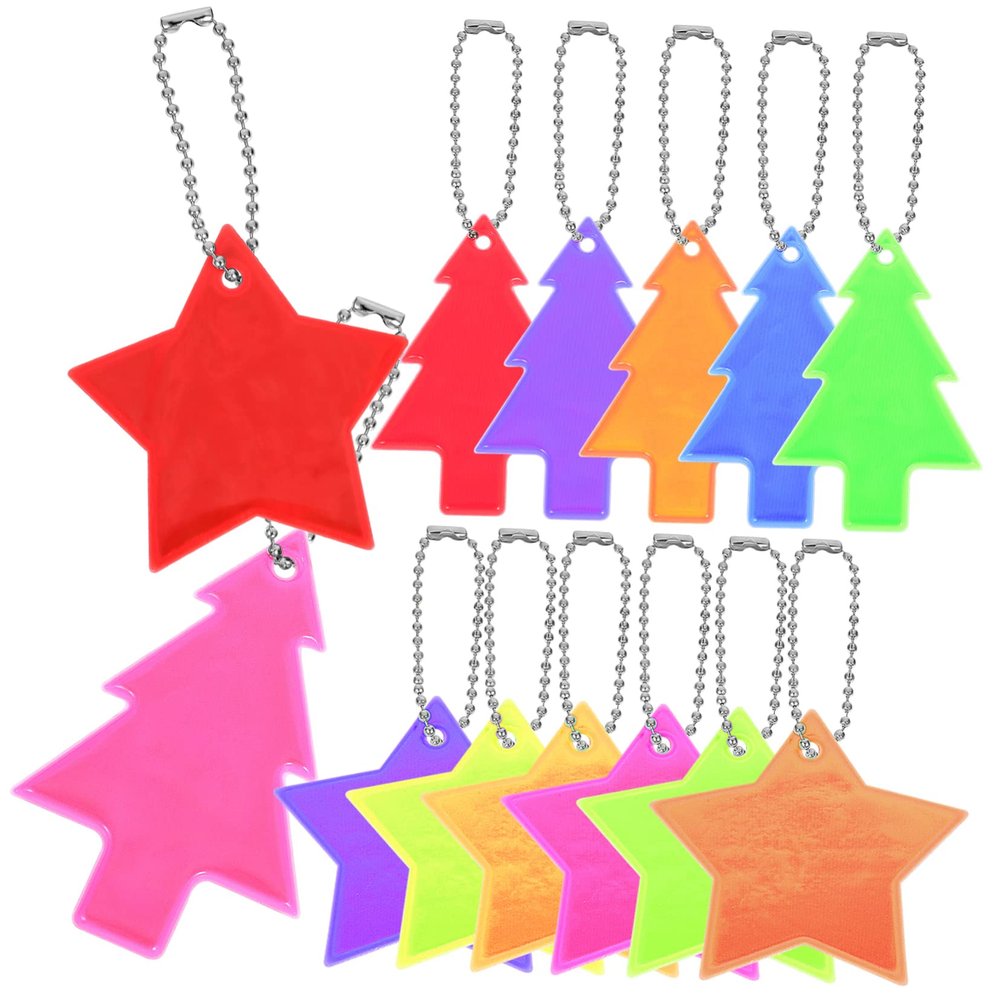 ABOOFAN 13pcs Star Tree Shaped Safety Reflector Charms Reflector Pendants for School Bags Backpacks Clothing Nighttime Visibility for Boys and Girls Outdoor Activities
