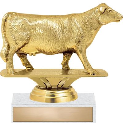 Cow Angus Cow Trophy, 5.75" Gold Award On White Marble Base - Add Your Own Engraving, 50 Pack