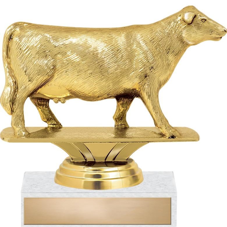 Cow Angus Cow Trophy, 5.75" Gold Award On White Marble Base - Add Your Own Engraving, 50 Pack