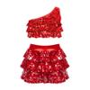 TSSOE Girls Glitter Sequins Layered Crop Top with Mini Skirt Latin Jazz Salsa Samba Dance Costume B03 16 Years view 1
