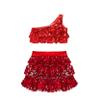 TSSOE Girls Glitter Sequins Layered Crop Top with Mini Skirt Latin Jazz Salsa Samba Dance Costume B03 16 Years view 3