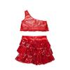 TSSOE Girls Glitter Sequins Layered Crop Top with Mini Skirt Latin Jazz Salsa Samba Dance Costume B03 16 Years view 4