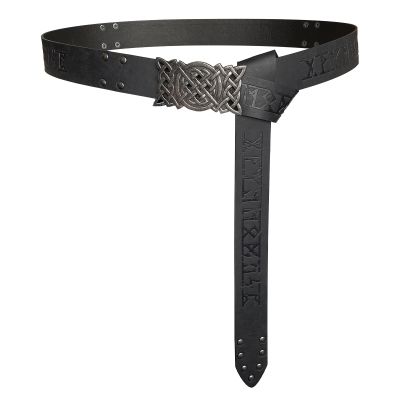 HiiFeuer Viking Embossed Buckle Belt, Nordic Faux Leather Knight Belt, Retro Medieval Warrior Belt for LARP Cosplay Halloween (Black B)