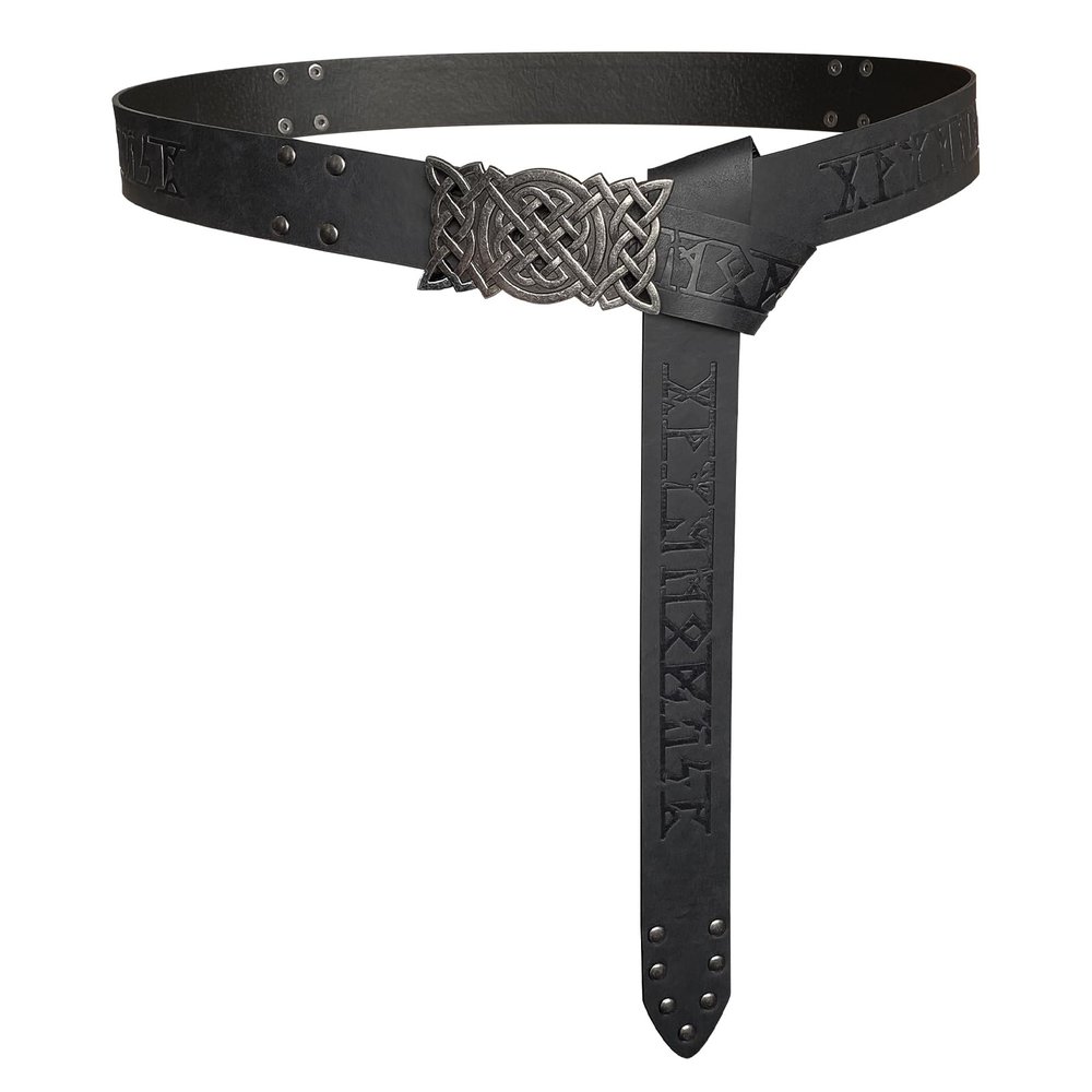 HiiFeuer Viking Embossed Buckle Belt, Nordic Faux Leather Knight Belt, Retro Medieval Warrior Belt for LARP Cosplay Halloween (Black B)