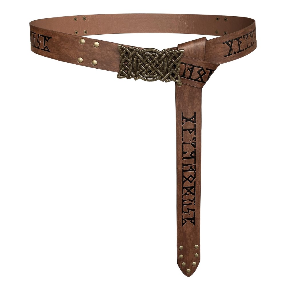 HiiFeuer Viking Embossed Buckle Belt, Nordic Faux Leather Knight Belt, Retro Medieval Warrior Belt for LARP Cosplay (Brown B)