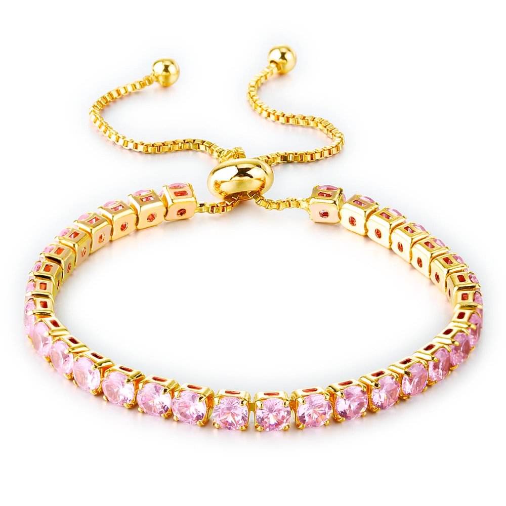 Fivoilin Tennis Bracelets for Women, Dainty 18K Gold Plated Cubic Zirconia Classic Adjustable Slider Bracelet Fashion Jewelry Gift for Her Birthday Valentines' Day Wedding Party Prom Graduation