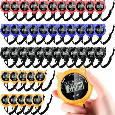 Kanayu 56 Pcs Digital Stopwatch Timer Sports Digital Stopwatch Shockproof Large Screen Handheld Stop Watch with Lanyard Date Time Alarm Function for Coach Swimming Running Sports Train (Bright Color)