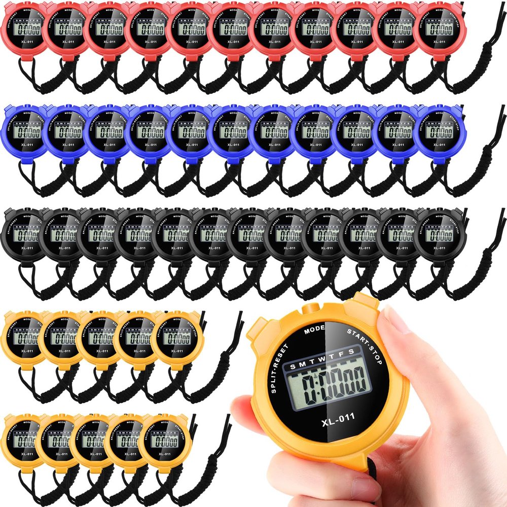 Kanayu 56 Pcs Digital Stopwatch Timer Sports Digital Stopwatch Shockproof Large Screen Handheld Stop Watch with Lanyard Date Time Alarm Function for Coach Swimming Running Sports Train (Bright Color)