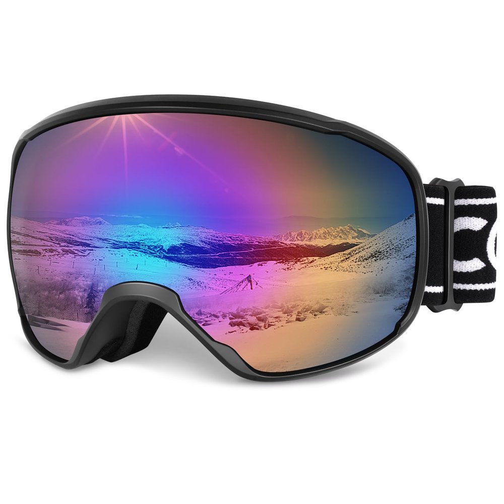 COOLOO Ski Goggles, OTG Snow Goggles for Adult Men Women Youth, Snowboard Goggles Over Glasses, Anti-fog, UV Protection