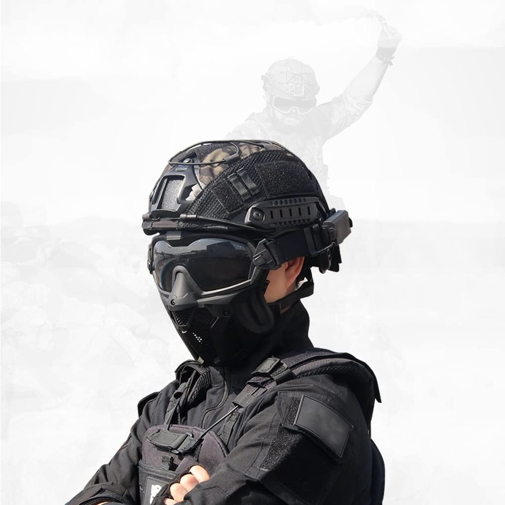 KLYso Tactical Fast Helmet, Full Face Airsoft Helmet, Survival Signal Light, Helmet Mount L4G24, and Breathable Mask, for Airsoft Paintball Hunting and Shooting CS (Color : BKB)