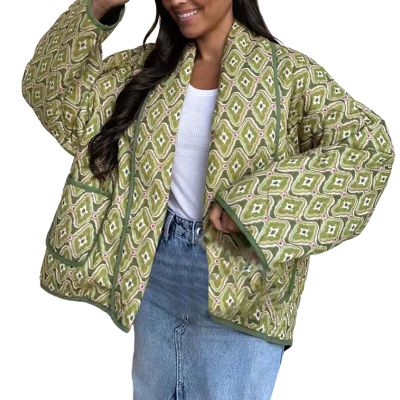 ZYXTIM Women's Lightweight Water-Resistant Sherpa-Lined Floral Printed Cute Long Sleeve Thicken Warm Casual Puffer Mint Green