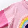 Julerwoo Girls Pink Knitted Sweater Color Rainbow Embroidery Sweater Patchwork Rainbow Sleeve Tops (Rainbow Pink 4T) view 2