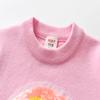 Julerwoo Girls Pink Knitted Sweater Color Rainbow Embroidery Sweater Patchwork Rainbow Sleeve Tops (Rainbow Pink 4T) view 3