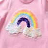 Julerwoo Girls Pink Knitted Sweater Color Rainbow Embroidery Sweater Patchwork Rainbow Sleeve Tops (Rainbow Pink 4T) view 4