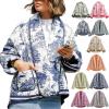 ZYXTIM Women's Cropped Floral Puffer Jacket Water-Resistant Sherpa-Lined Thicken Open Front Warm Winter Padded Puffer Coat Fall Jacket for Woman Blue view 1