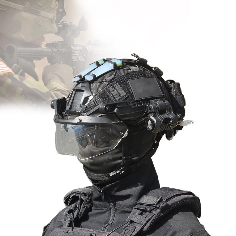 KLYso Tactical Gear Combination, Tactical Fast Helmet, Game Sets with Tactical Headset, with Detachable, Wiht Tactical Headset, Goggles & Flashlight (Color : BKE)