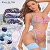 Kaei&Shi Floral Embroidered Garter Belt Set,Sheer Lingerie Sets for Women Sexy,Wedding Night Valentines Boudoir Outfits Light Blue Medium view 4