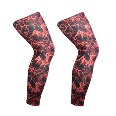 Mcolics Sports Non Slip Compression Knee Leg Long Sleeves (1 Pair) for Men Women, Pant Tights for Basketball Cycling Running (Red, Medium)