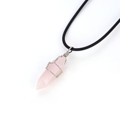 Adabele 1pc Real Natural Pink Rose Quartz Gemstone Drop Pendant Necklace Healing Reiki Chakras Energy Rock 18 Inch Women Men Leather Cord Jewelry GGP-H6