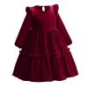 Burgundy Velvet Dress Toddler Long Sleeve Flower Girl Dress Girls Midi Dress Kids Christmas Dresses for Girls Kids Girls Fall Winter Vintage Crew Neck Birthday Party Dress Wine Red b 8-9 Years view 2