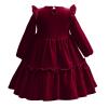 Burgundy Velvet Dress Toddler Long Sleeve Flower Girl Dress Girls Midi Dress Kids Christmas Dresses for Girls Kids Girls Fall Winter Vintage Crew Neck Birthday Party Dress Wine Red b 8-9 Years view 3