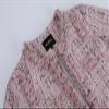 ebossy Women's Elegant Open Front Round Neck Fringed Plaid Tweed Jacket (Medium, Pink) view 3