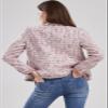 ebossy Women's Elegant Open Front Round Neck Fringed Plaid Tweed Jacket (X-Small, Pink) view 2