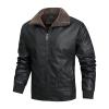 SWJGLITTR Men's Fur Collar Leather Jacket Casual Warm Winter Faux Leather Coat Men Sherpa Lined Winter PU Outwear (XX-Large,Black) view 1