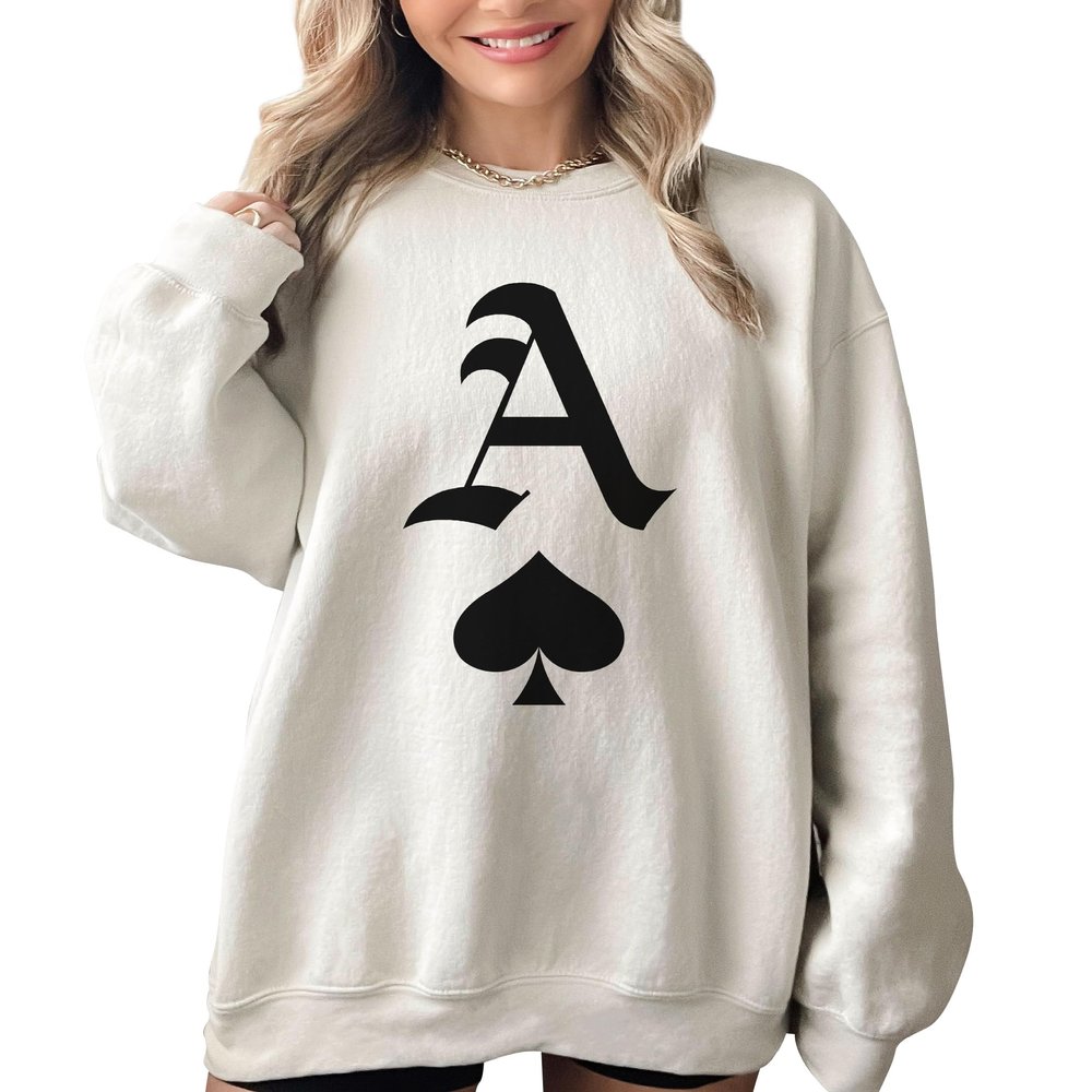 NACRE APPAREL Poker Ace Of Spades Sweatshirt Funny Playing Card Lucky Player Casino Crewneck Sand X-Large #0005