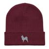 Pomchi Beanie, Embroidered Unisex 100% Organic Cotton Ribbed Beanie, Pomchi Gifts. Burgundy view 1
