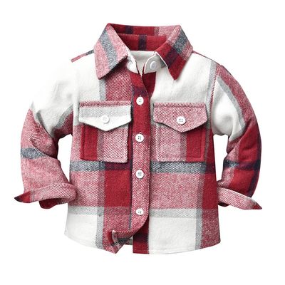 AFAVOM Toddler Boys Flannel Plaid Shirt Long Sleeve Button Down Shirt Winter Fall Clothes Little Kids Outerwear Checked Outfit Lapel Coats Gingham Shacket Cardigan Top Vintage Jacket Red 5-6 Years