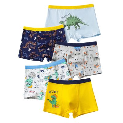 Egmy Boys Underwear Size 8 10 Boys Cotton Underwear Cute Dinosaur Print Underpants Shorts Beach Trunks 5PCS (Blue, 5-6 Years)