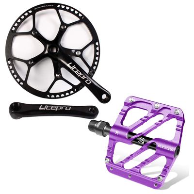 BUCKLOS Folding Bike Crankset 170mm, 130 BCD Round Single Speed Chainring 53T, MTB Flat Pedals Mountain Bike Pedals, 3 Bearings Adult Road Bike Bicycle Platform Pedals