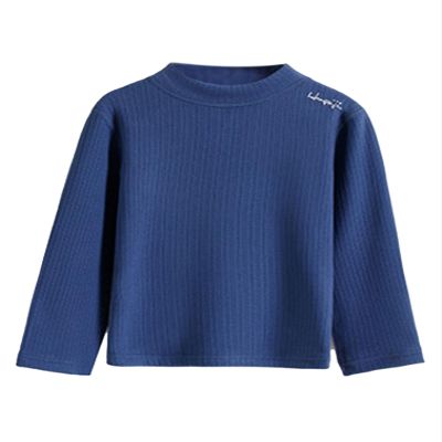 Yhong Kids Boys Girls Turtleneck Thermal Underwear Tops Basic Solid Color Long Sleeves Cotton T-Shirts Undershirts Ribbed Blue B 7-8 Years