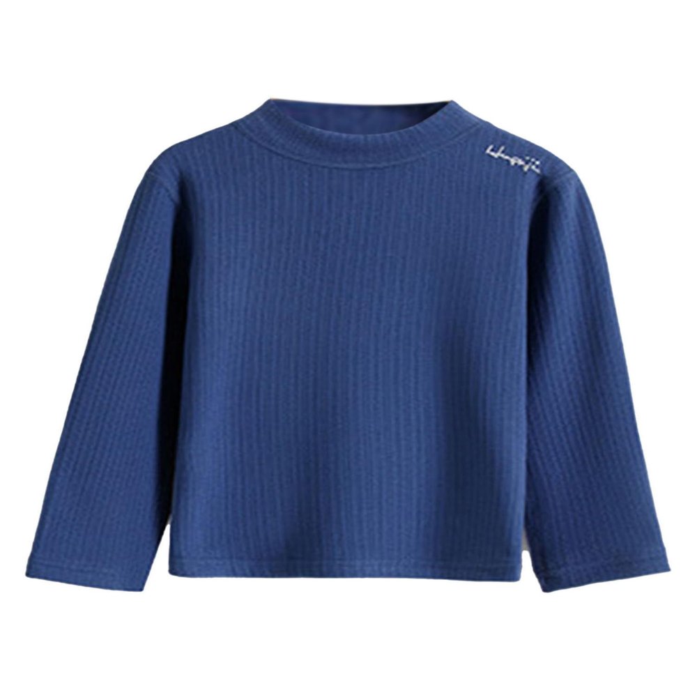 Yhong Kids Boys Girls Turtleneck Thermal Underwear Tops Basic Solid Color Long Sleeves Cotton T-Shirts Undershirts Ribbed Blue B 7-8 Years
