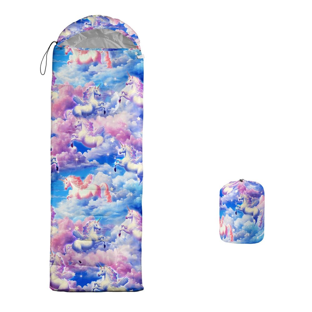 Unicorn Sleeping Bags for Adults and Kids,Stars Clouds Backpacking Camping Sleeping Bag for Girl Boys Lightweight Waterproof Cold/Warm Sleeping Bag for Season Outdoor Travel with Compression Bags